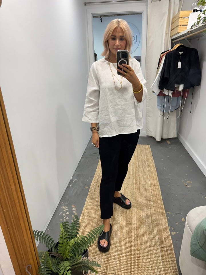 Linen Long Sleeve Top in White - Separates