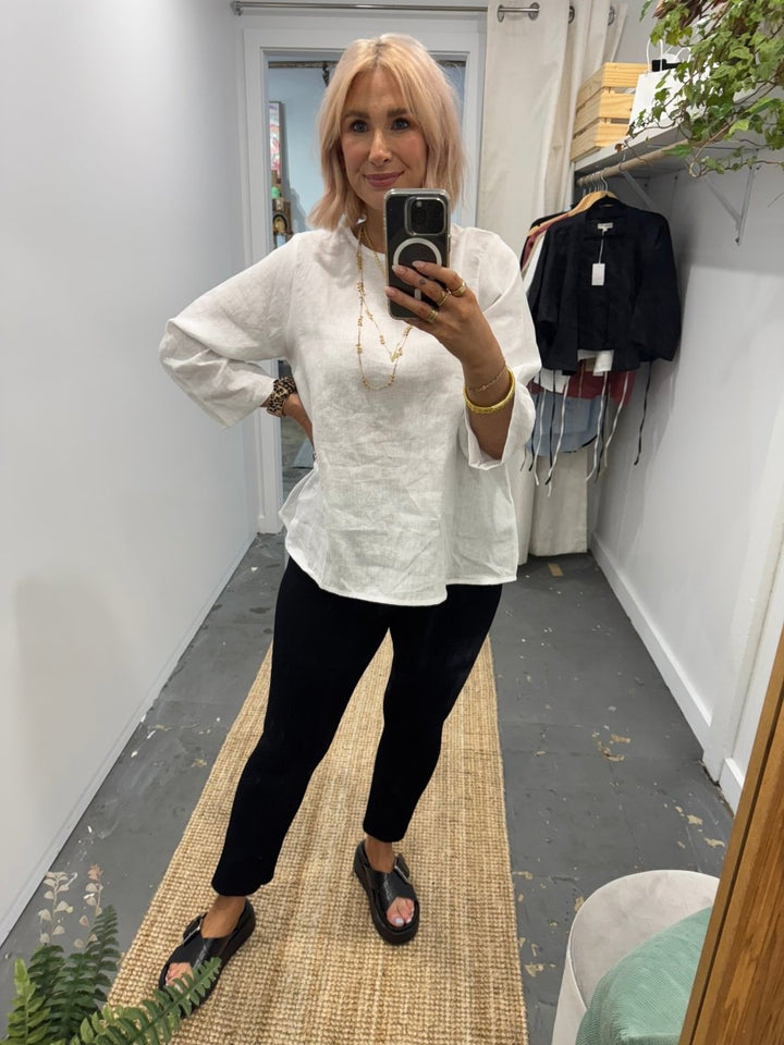 Linen Long Sleeve Top in White - Separates