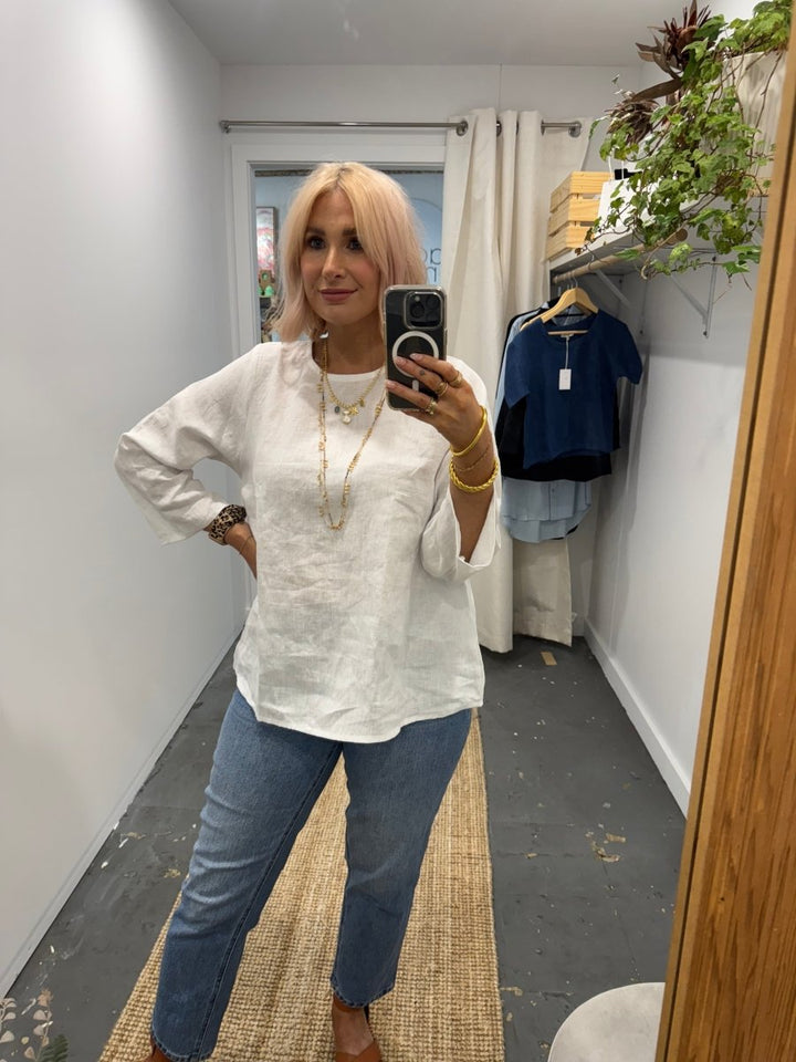 Linen Long Sleeve Top in White - Separates
