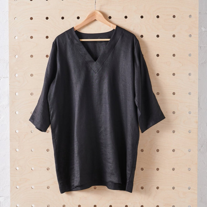 Linen Tunic Dress | Black - Lounge Wear