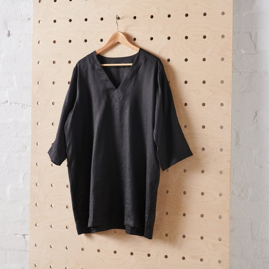 Linen Tunic Dress | Black - Lounge Wear