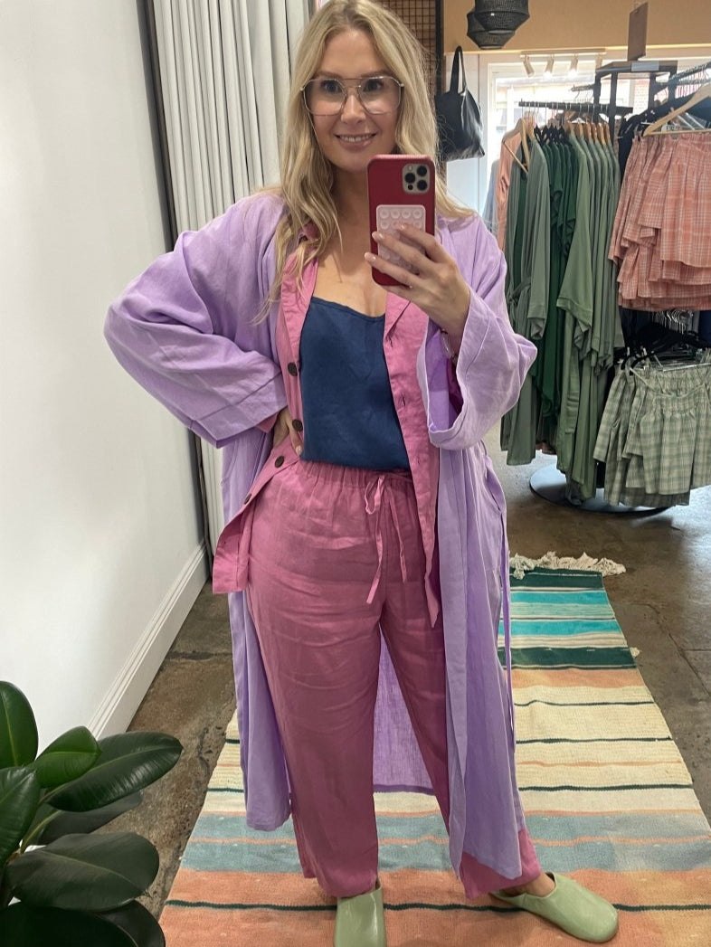 Linen Pyjama Set in Fuchsia - Pajamas