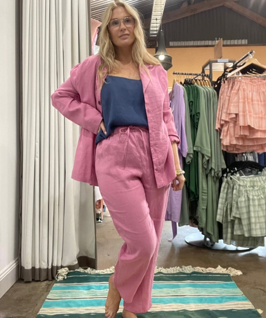 Linen Pyjama Set in Fuchsia - Pajamas