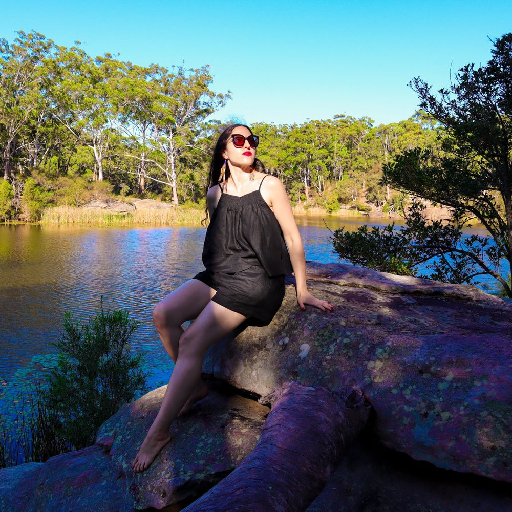 Linen Short Sets in Black - Pyjamas