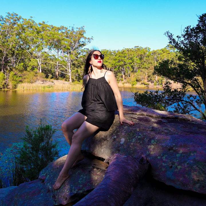 Linen Short Sets in Black - Pyjamas