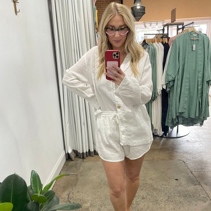 Linen Short Set - White - Pyjamas