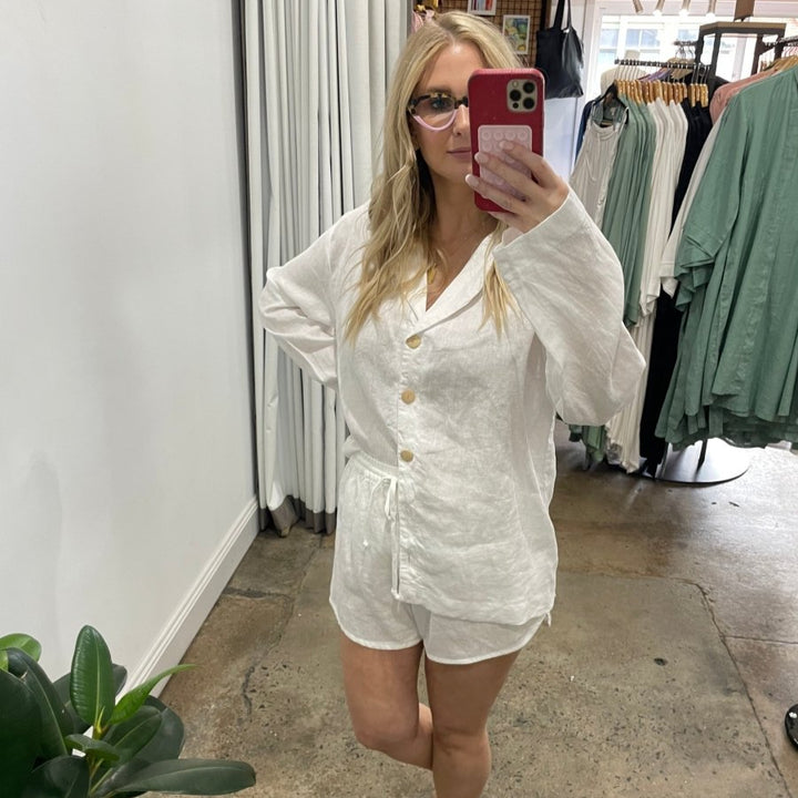 Linen Short Set - White - Pyjamas