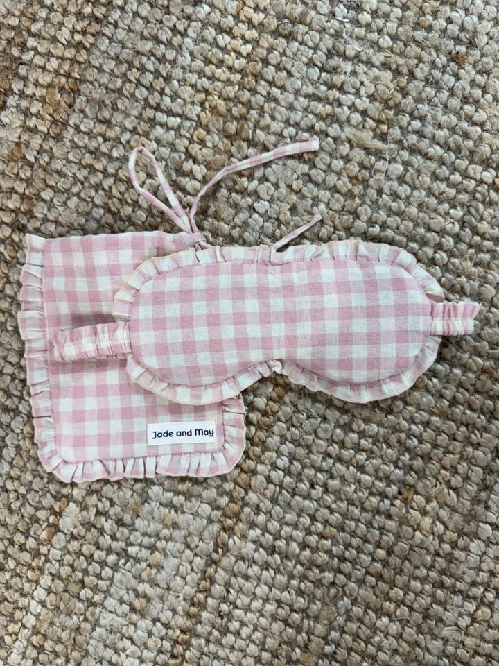 Sleep Mask in Pink & White Gingham with Feature Frills - Sleep Mask