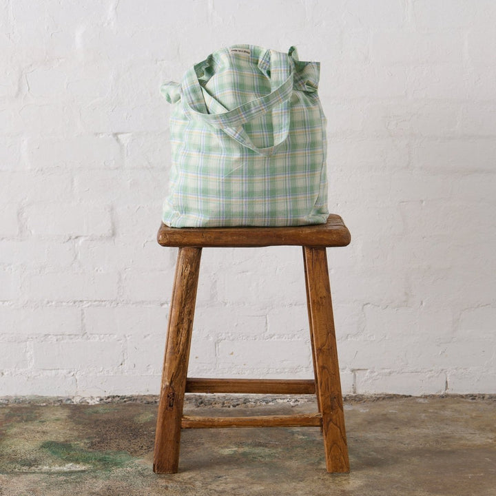 Tote Bag in Honeydew Melon Check - Tote Bag