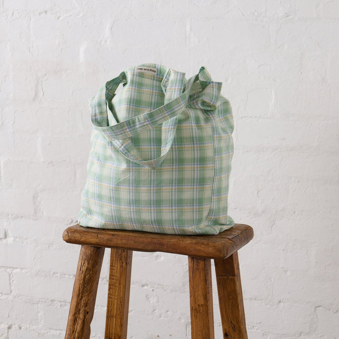 Tote Bag in Honeydew Melon Check - Tote Bag