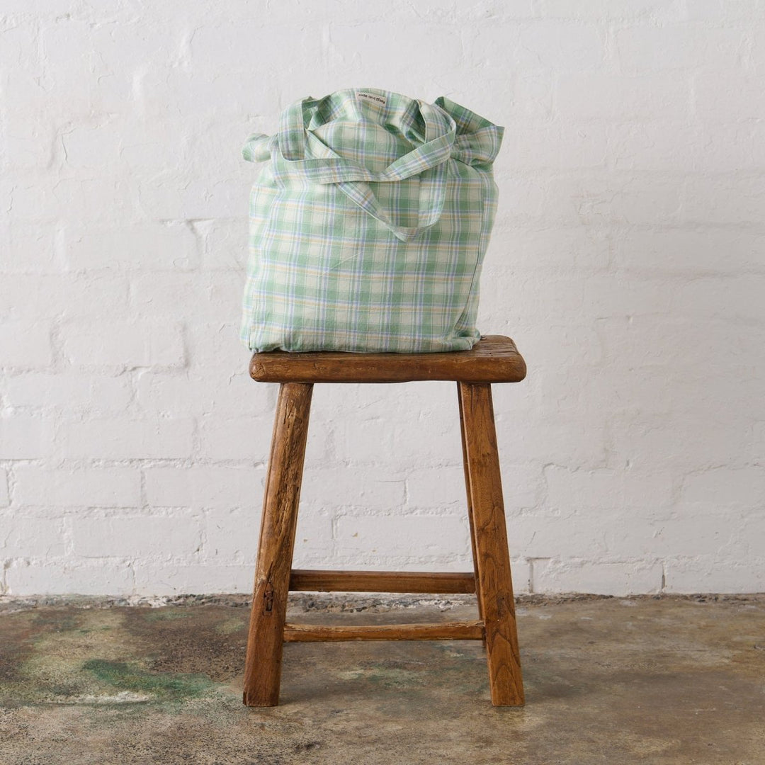 Tote Bag in Honeydew Melon Check - Tote Bag