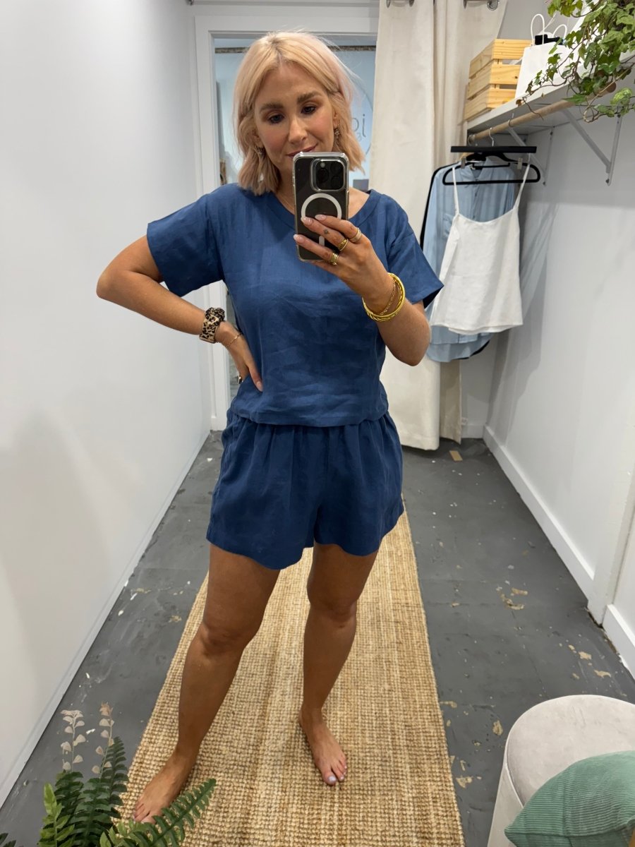 Linen TShirt in Navy - Pyjamas