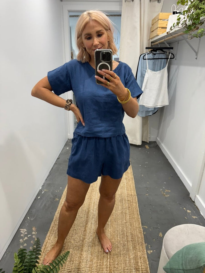 Linen TShirt in Navy - Pyjamas