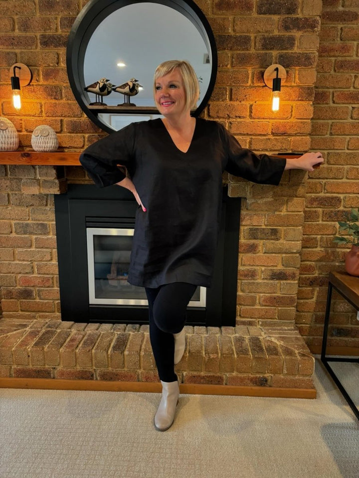 Linen Tunic Dress | Black - Lounge Wear