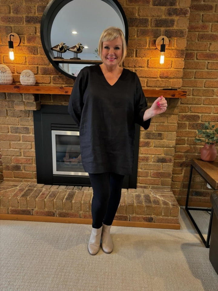 Linen Tunic Dress | Black - Lounge Wear