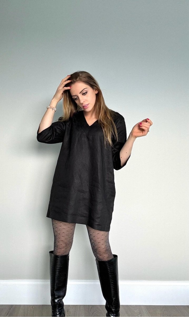 Linen Tunic Dress | Black - Lounge Wear