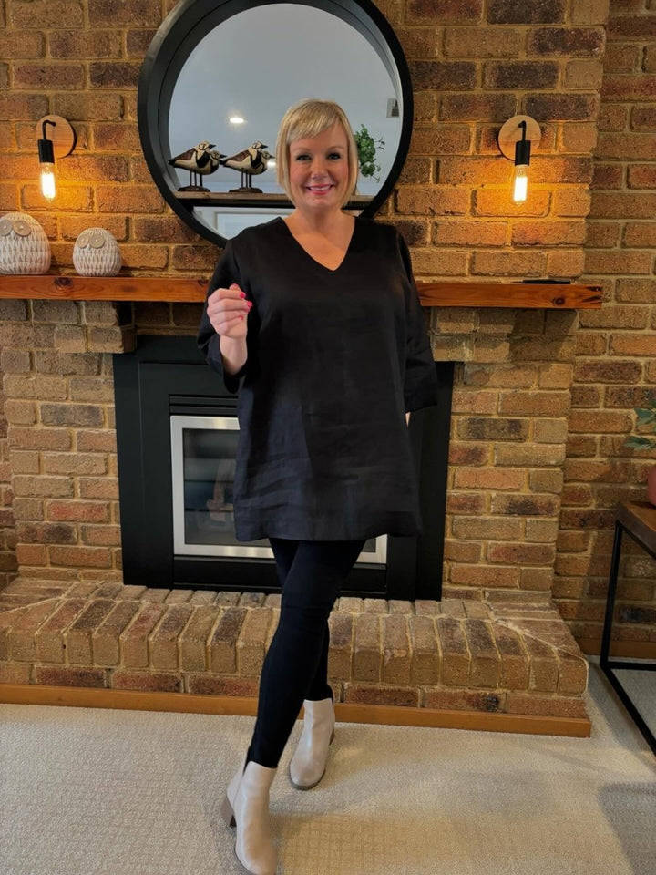 Linen Tunic Dress | Black - Lounge Wear