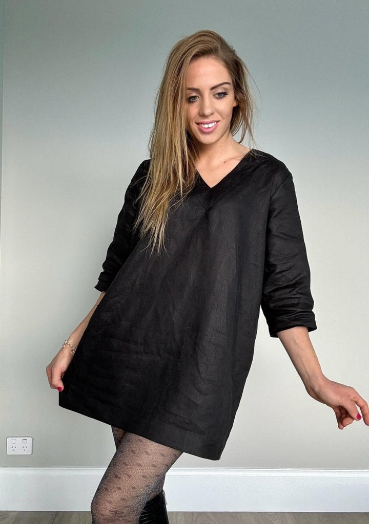 Linen Tunic Dress | Black - Lounge Wear