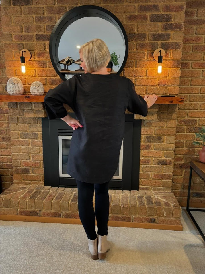 Linen Tunic Dress | Black - Lounge Wear