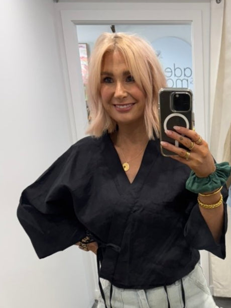 Wrap Shirt in Black Linen - Apparel