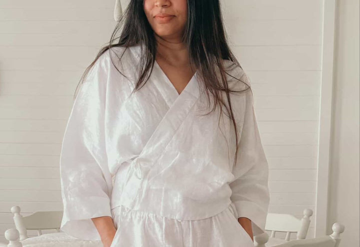 Linen Wrap Shirt in White - Apparel