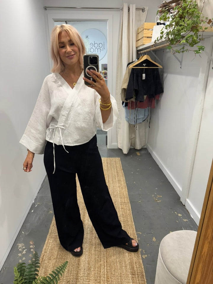 Linen Wrap Shirt in White - Apparel