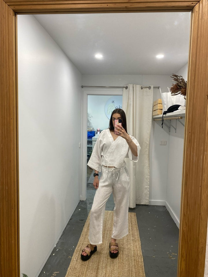 Linen Wrap Shirt in White - Apparel