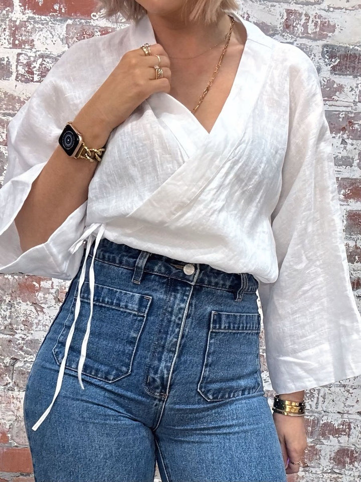 Linen Wrap Shirt in White - Apparel