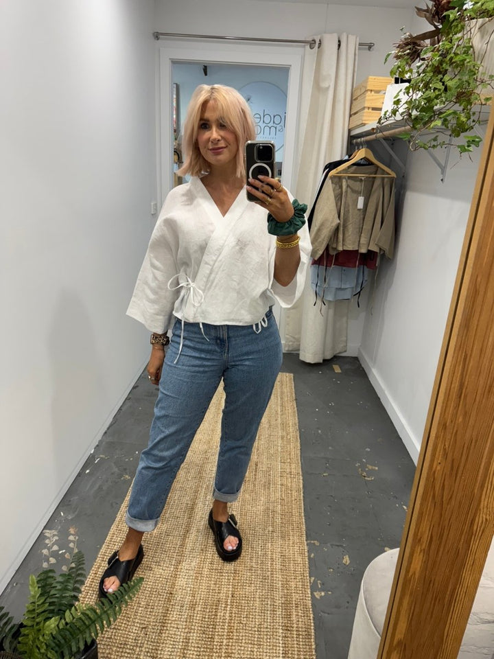 Linen Wrap Shirt in White - Apparel