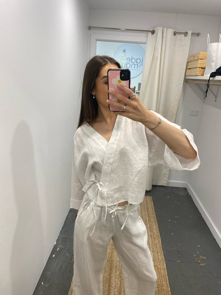 Linen Wrap Shirt in White - Apparel