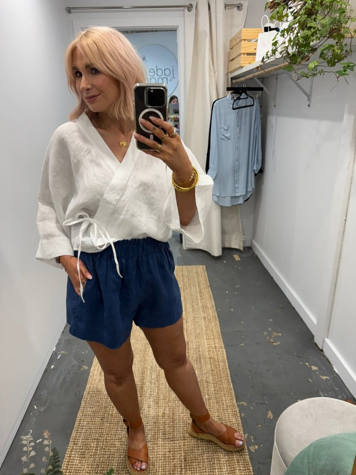 Linen Wrap Shirt in White - Apparel