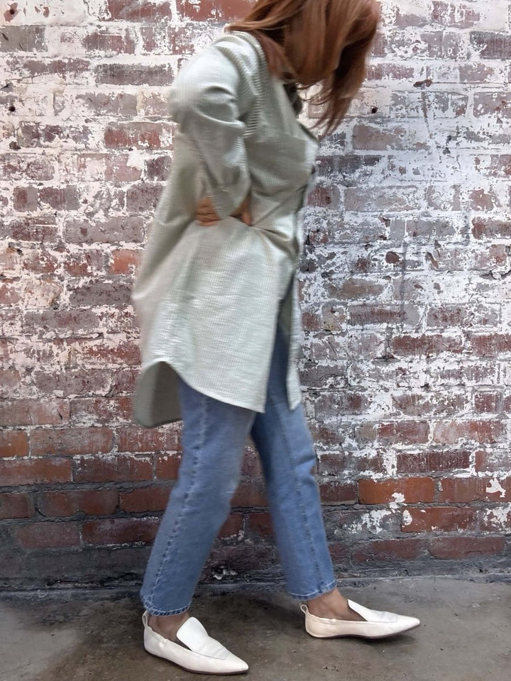 Long Cotton Shirt in Olive Stripe PRE ORDER -