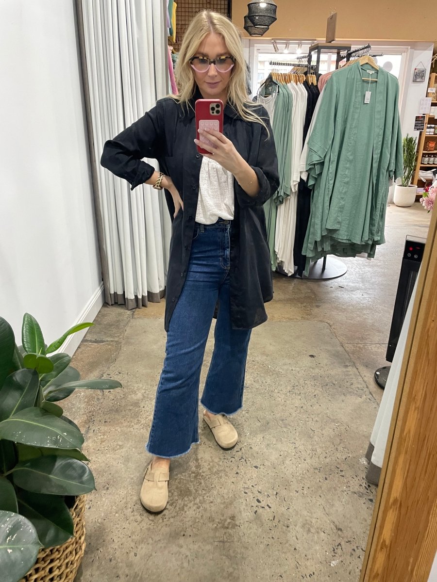 Long Linen Shirt in Black - Shirt