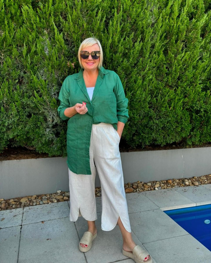 Long Linen Shirt in Forest Green - Shirt