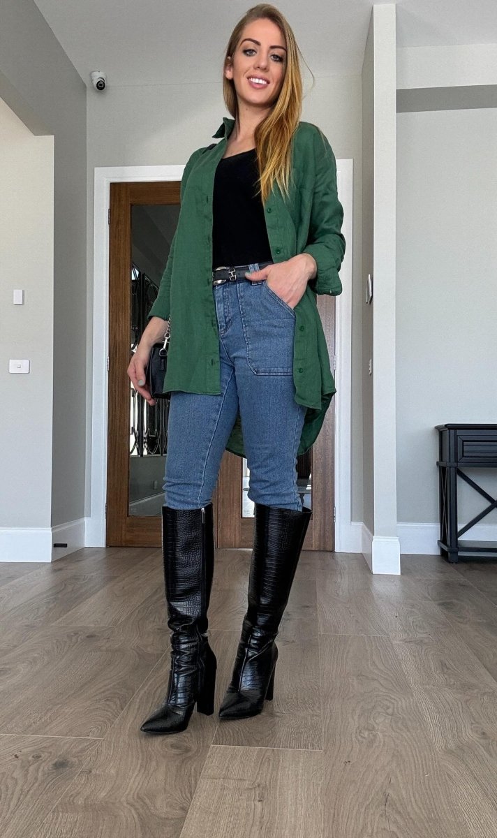 Long Linen Shirt in Forest Green - Shirt