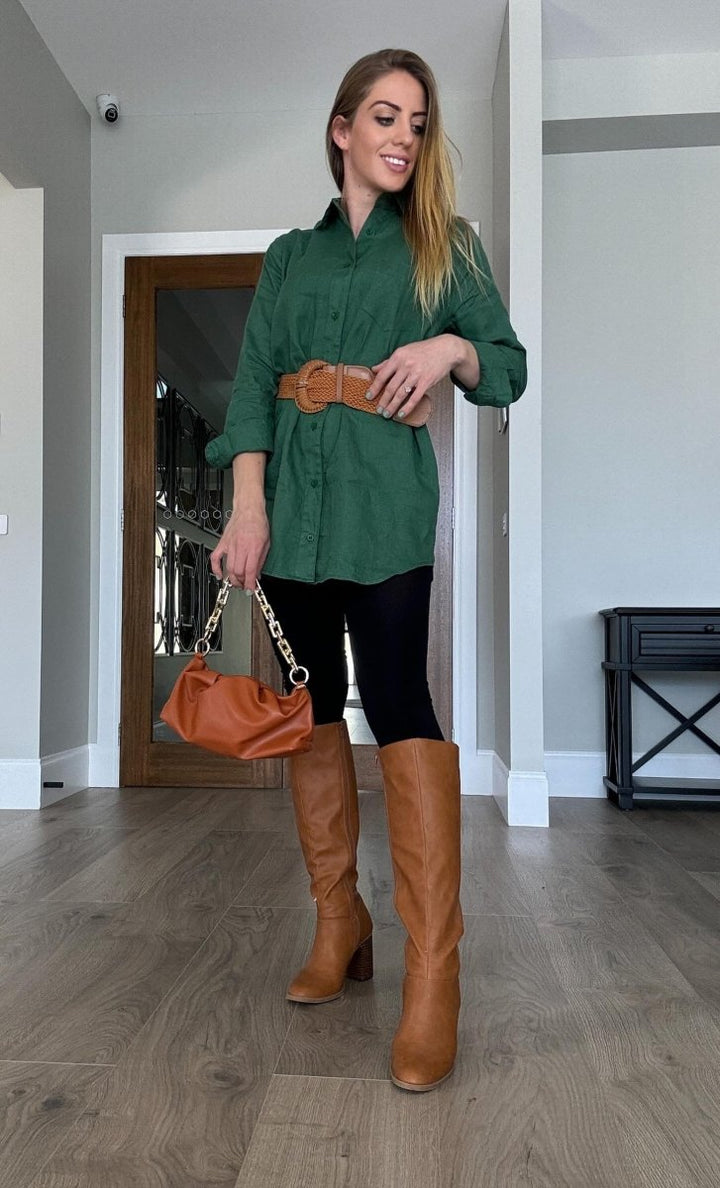 Long Linen Shirt in Forest Green - Shirt