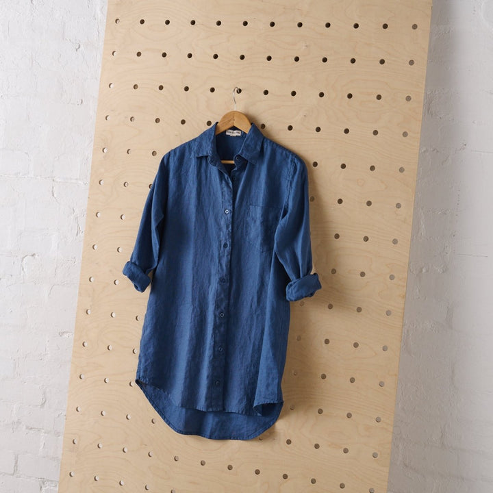 Long Linen Shirt in Navy - Shirt
