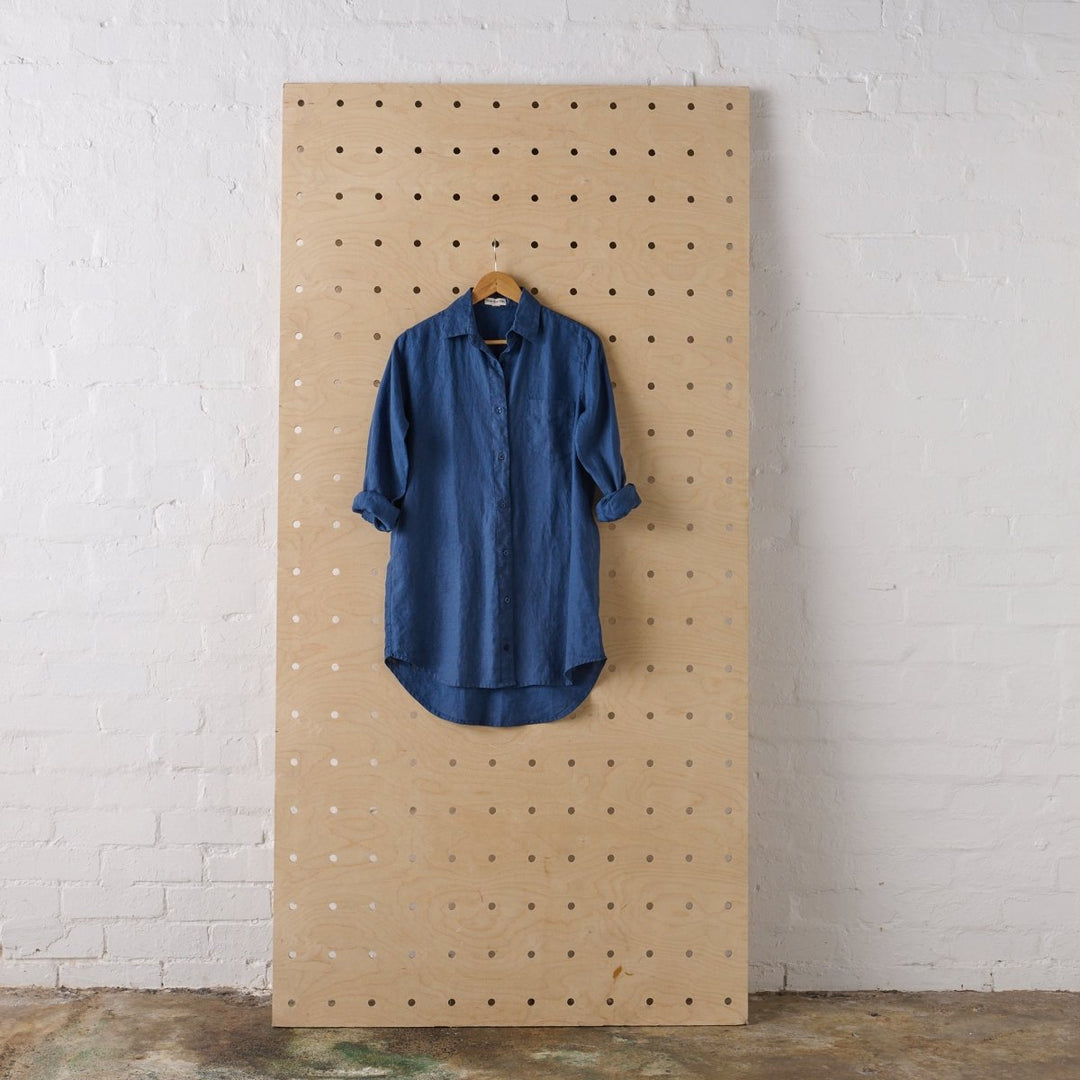 Long Linen Shirt in Navy - Shirt