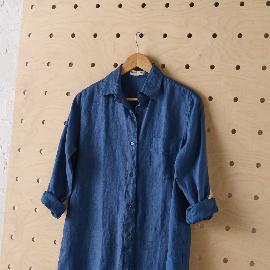 Long Linen Shirt in Navy - Shirt