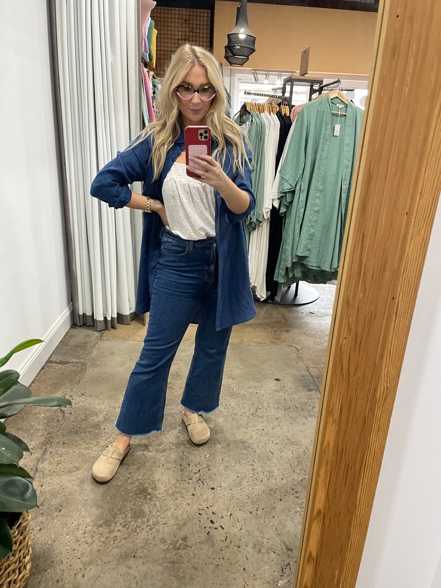 Long Linen Shirt in Navy - Shirt