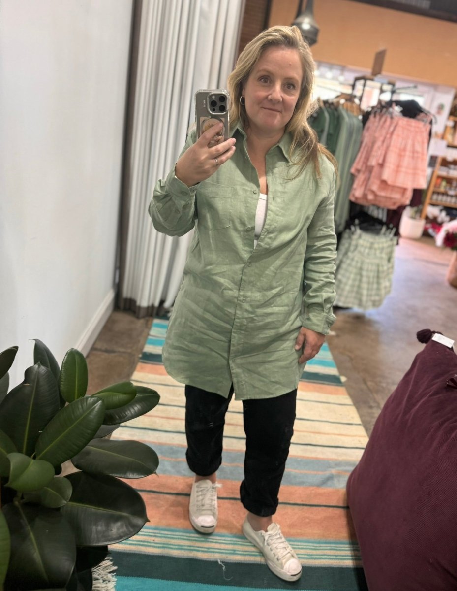 Long Linen Shirt - Pistachio -Jade and May -Shirt