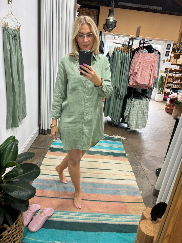 Long Linen Shirt in Pistachio - Shirt