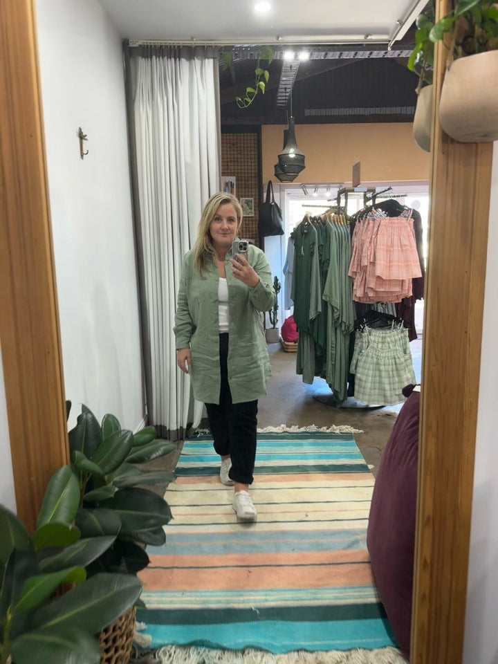 Long Linen Shirt - Pistachio-Jade and May