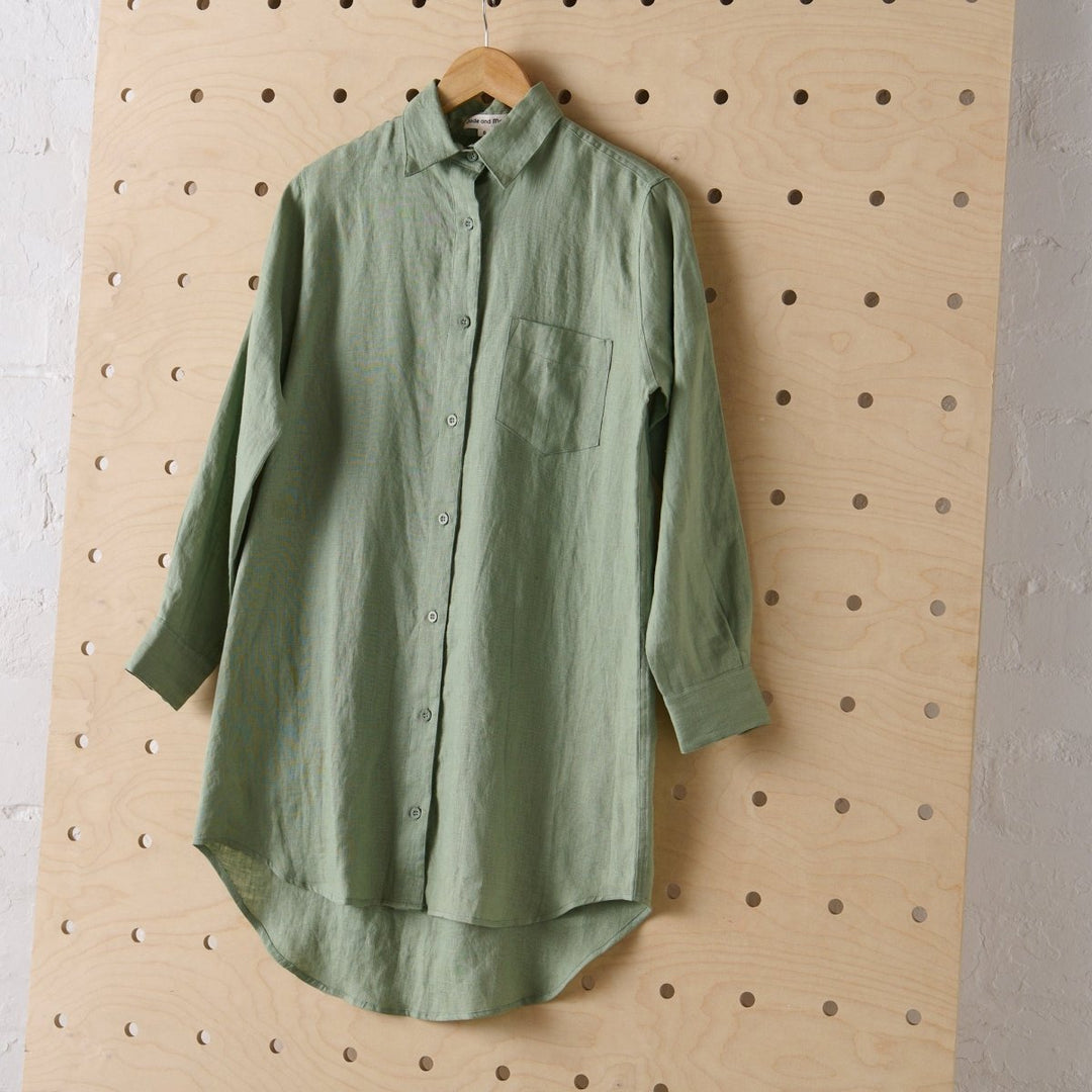 Long Linen Shirt in Pistachio - Jade and May - size 6 to 20