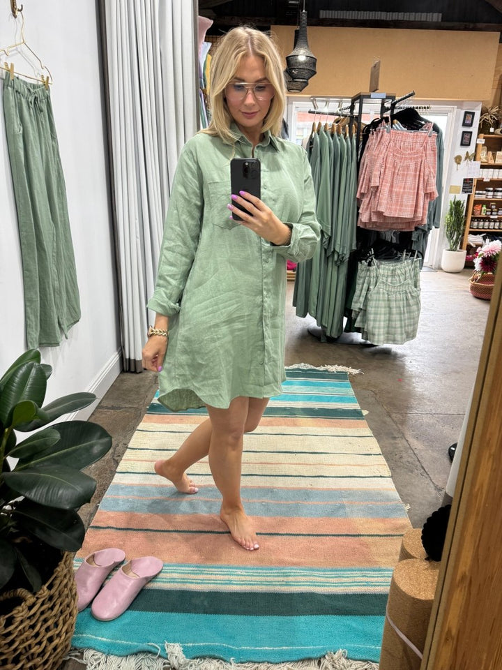 Long Linen Shirt in Pistachio - Shirt