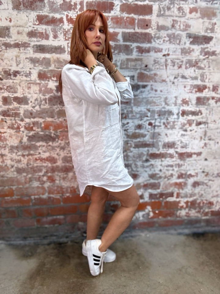 Long White Linen Shirt - Shirt