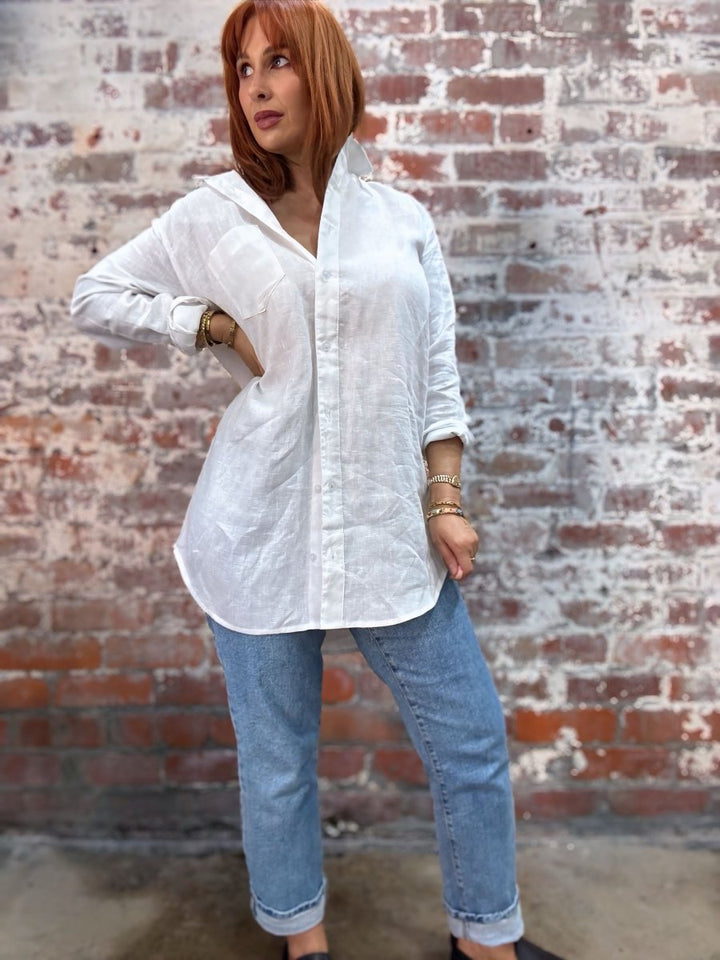 Long White Linen Shirt - Shirt