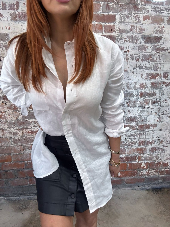 Long White Linen Shirt - Shirt