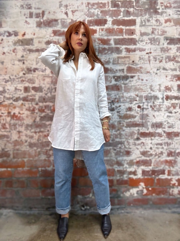 Long White Linen Shirt - Shirt