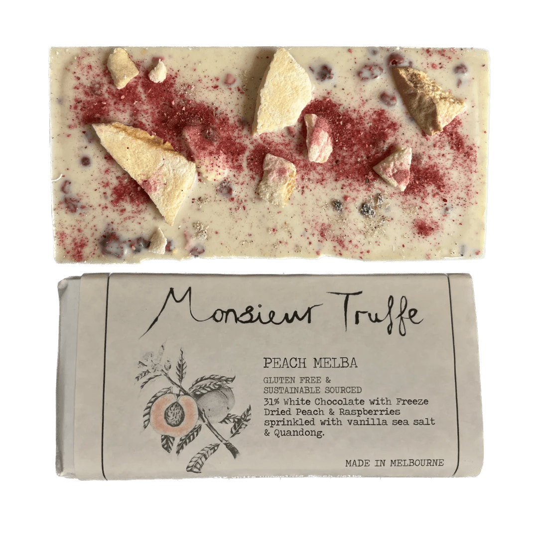 Monsieur Truffe - White Chocolate Peach Melba Bar - Food and Drink